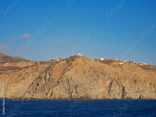 View towards the Armenistis Lighthouse, Mykonos Island, Cyclades, Greece