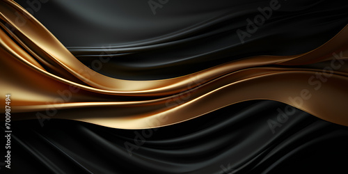 Elegant modern black and golden abstract waves and curves on black background