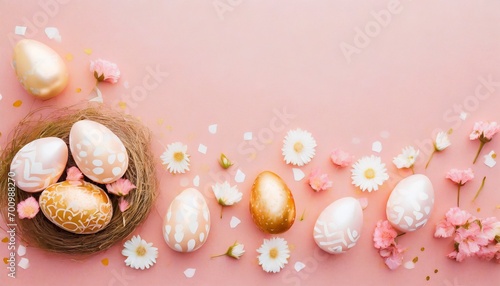 Easter Eggs Background with Decoration - Colorful Easter Eggs laid in Decorative Manners - Space for Copy 