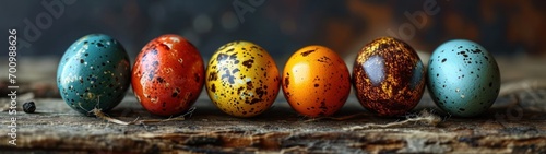 Easter eggs on wooden background. Happy Easter day. Easter Background. Colorful Easter eggs