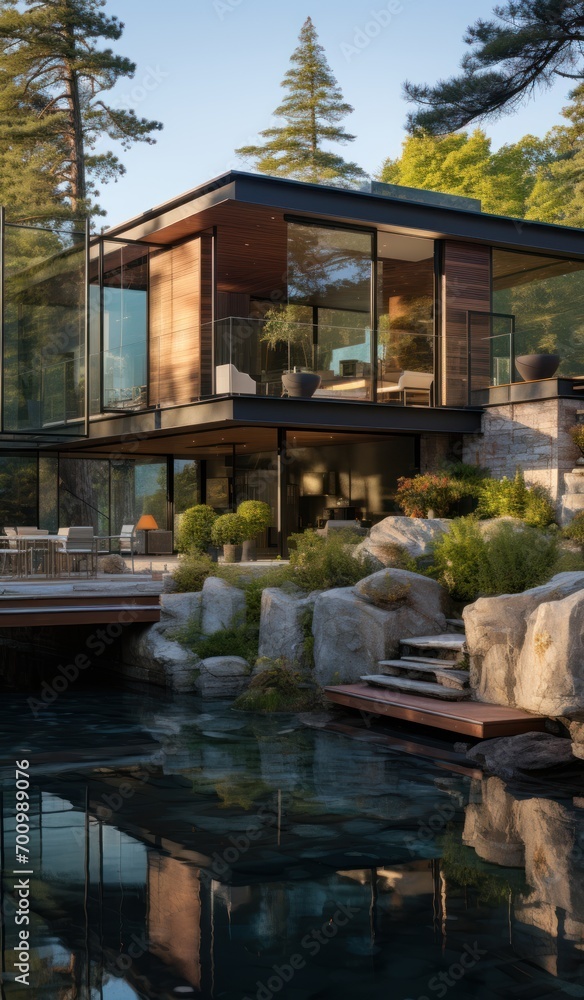 Fototapeta premium a luxury nordic home with at dawn