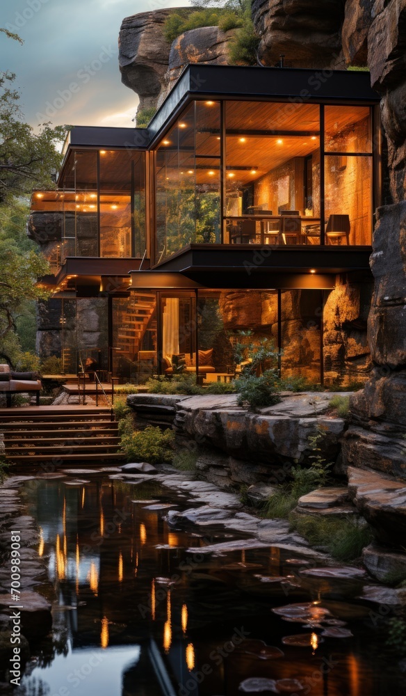 Fototapeta premium a luxury nordic home with at dawn