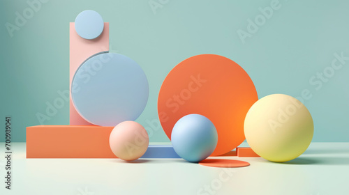 Geometric 3d smooth pastel shapes. Abstract background with light colour palette. Generative AI