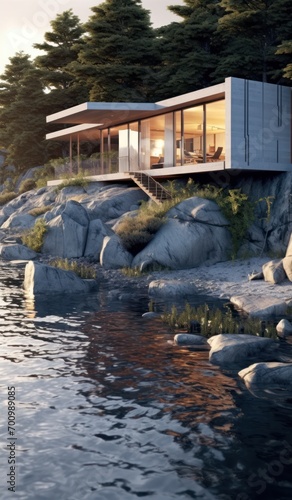 a luxury nordic home with at dawn