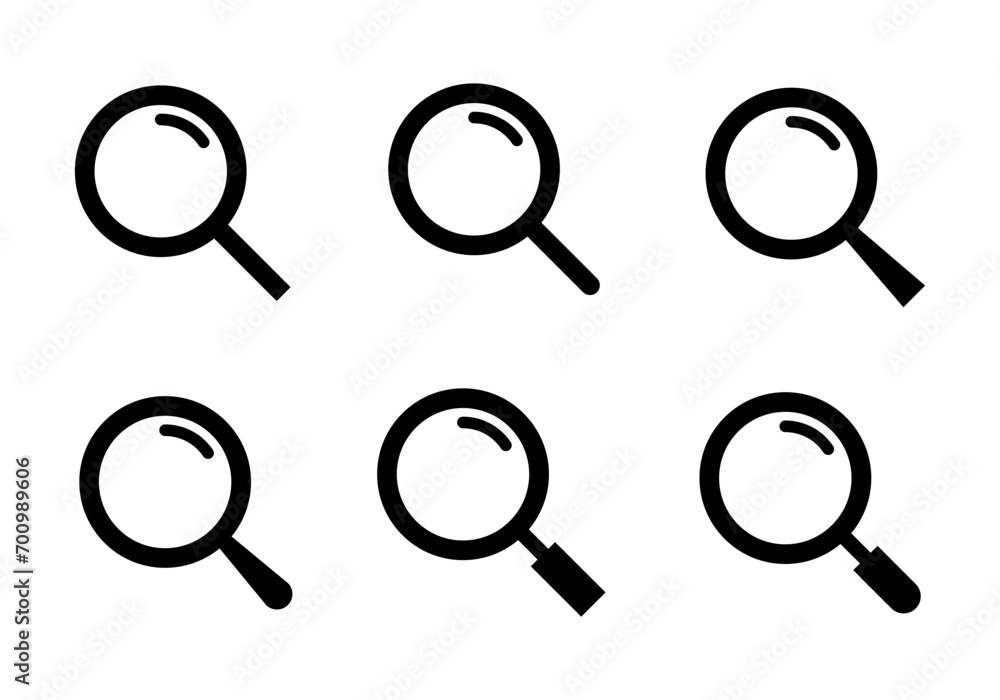 Search icon set collection. Magnifying glass, find symbol vector Search icon set collection. Magnifying glass, find symbol vector