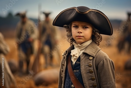 Portrait of a boy dressed as a pirate. Shot in a field.