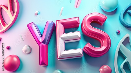 Say yes, Text word, tag, bright background, 3D color style, generative AI photo