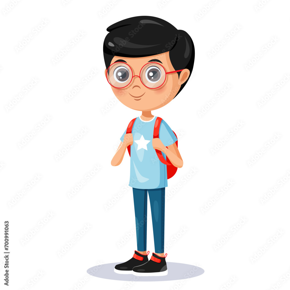 Cute cartoon boy character with eyeglasses
