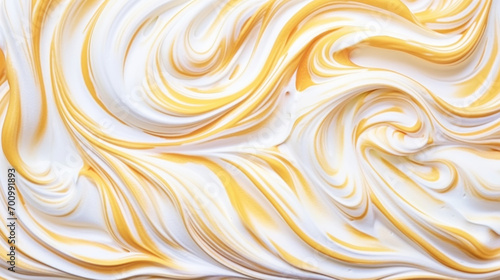 Close-up of vanilla ice cream texture. Top view of frozen white-yellow gelato surface. Food background. Generative AI