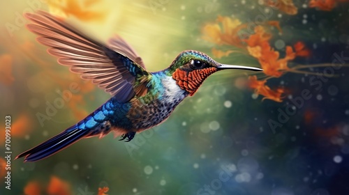 illustration of a flying hummingbird full color © siti