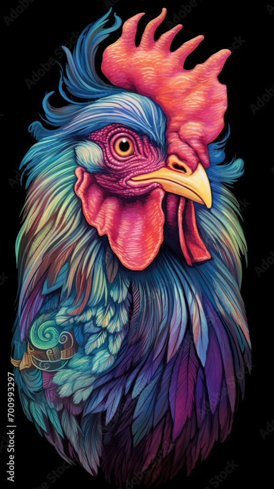 full color rooster head illustration
