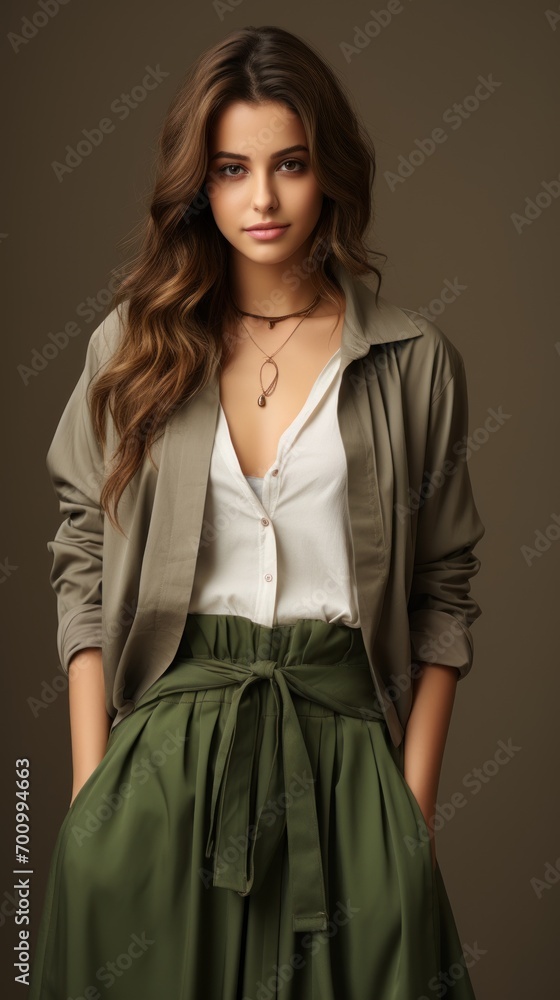 Full - body outfit including shoes of a young beautiful woman model Full - body outfit including shoes of a young beautiful woman model