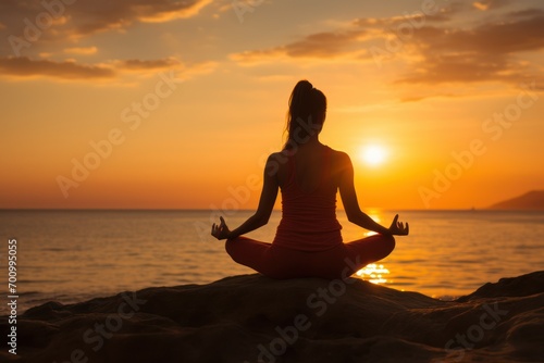 A woman practicing yoga in a serene pose exuding a sense of inner peace and balance