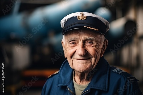 Portrait of an old man in a cap of the pilot.