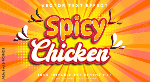 Spicy chicken 3d editable text effect suitable for food products