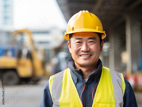 工事現場で働く作業着とヘルメットの作業員・建築・建設・土木・道路工事・男性 © kanna999