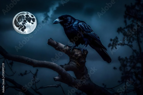 black raven in night photo