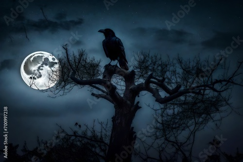 black raven in night photo