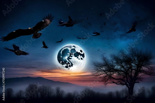 black raven in night