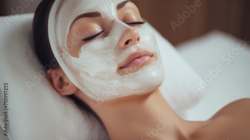 woman applying facial mask  Advertising poster for spa 