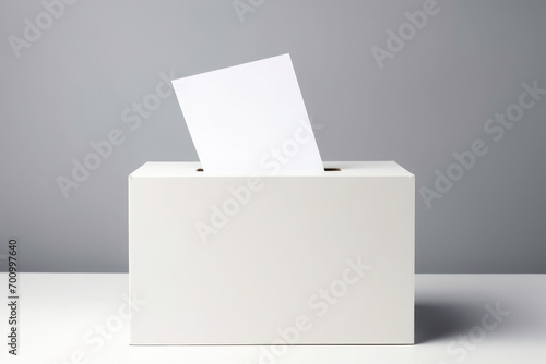 The Democratic Choice: An Election Ballot Box Filled with Paper Ballots, Symbolizing the Power of the Voter's Decision and Democracy, on a White Background