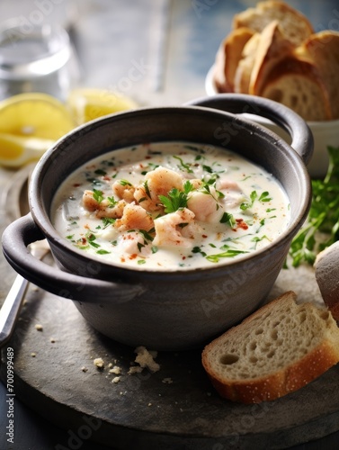 a bowl of creamy seafood soup