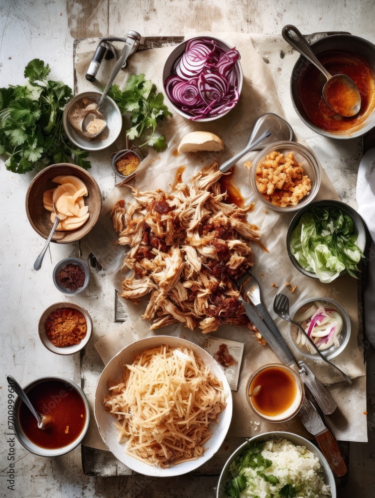 BBQ chicken, overhead shot BBQ chicken, overhead shot
