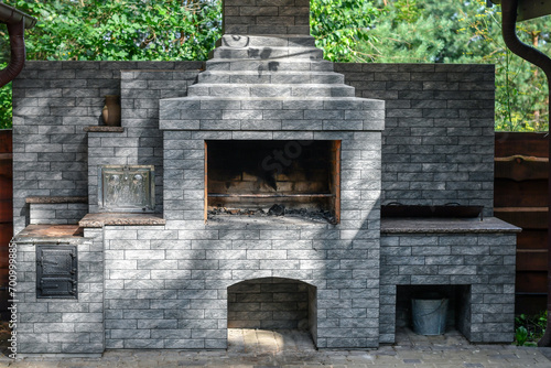 Oudoor grill zone for barbecue made of stone. photo