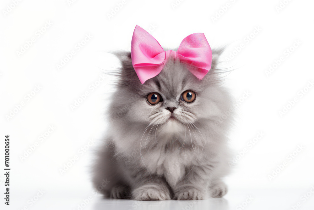 cute long haired Persian kitten with pink bow