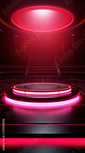 futuristic round stage with neon spotlight. Gaming background