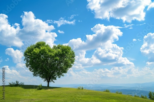 Tree in the shape of a heart. Background with selective focus and copy space