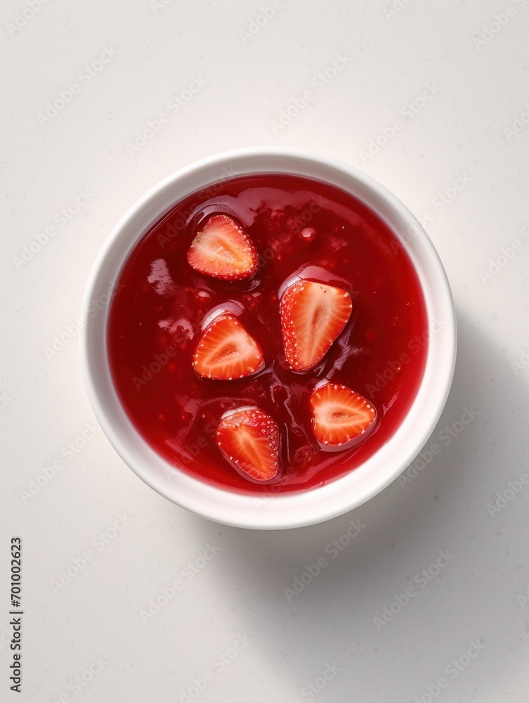 Red jam in a white bowl