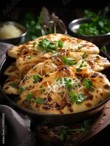 Soft and fluffy naan bread, brushed with herb garlic butter