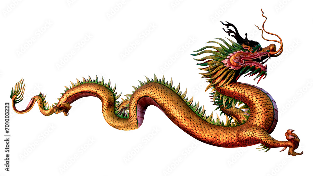 Obraz premium Old stucco golden dragon on transparent background.