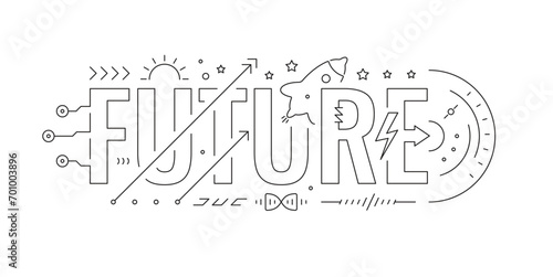 future word and future symbols. future technical drawing photo