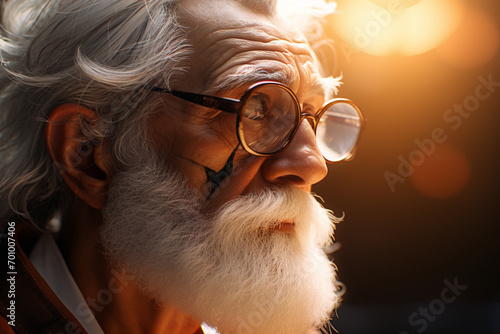 The side pose of a old man with beautiful beard
