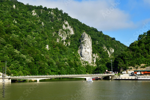 Carpathian mountains, Romania - june 29 2023 : Decebalus rock sculpture photo