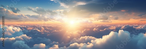 beautiful cumulus clouds at sunset  in the panoramic blue sky