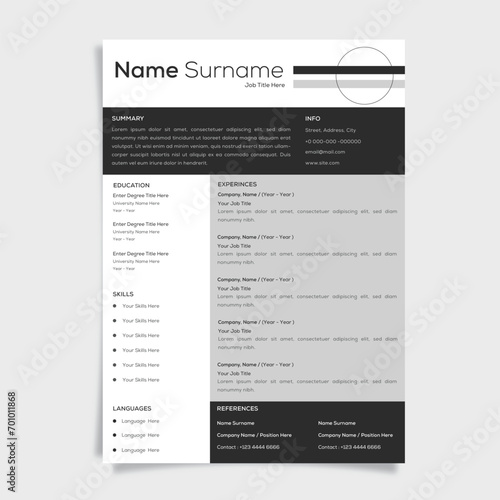 Modern CV Resume Simple Layout - Black and Gray  photo
