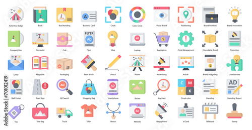 Branding Flat Icons Marketing Brand Advertising Iconset 50 Vector Icons
