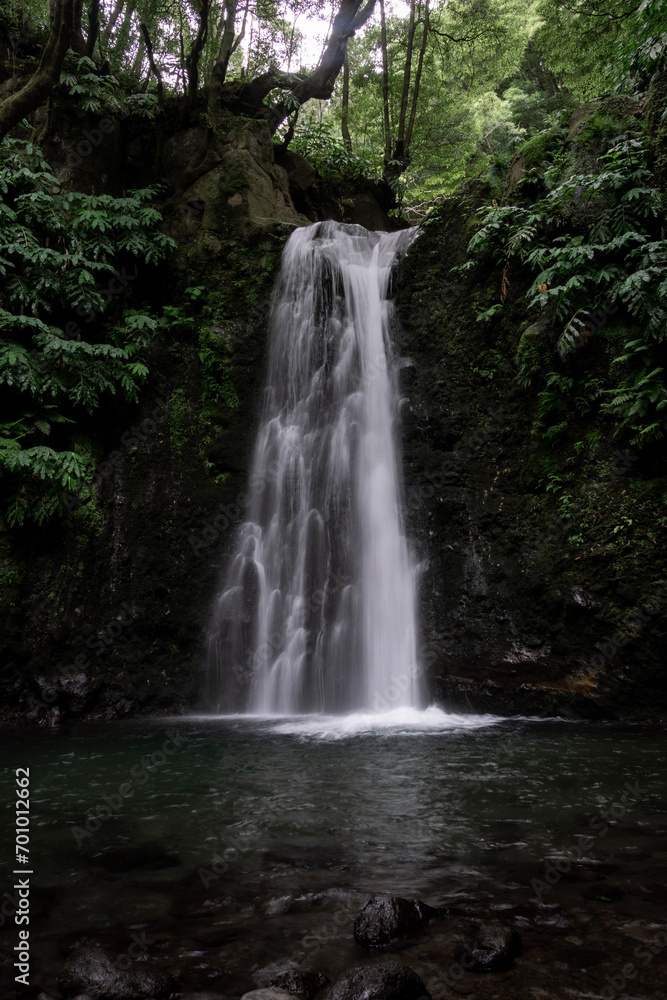 waterfall Salto do Prego in the forest of Sao Miguel waterfall Salto do Prego in the forest of Sao Miguel