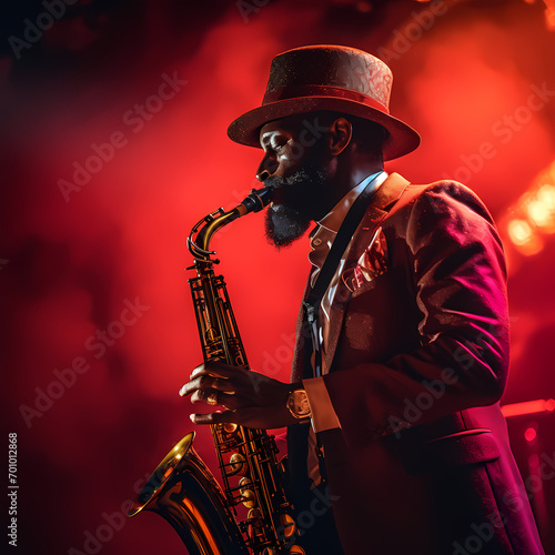 Close-up of a musician playing a saxophone.