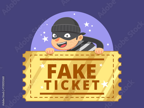 A criminal is showing a fake ticket. Isolated Vector Illustration