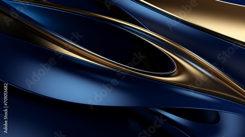 Abstract fluid blue and gold wave in motion. 3D render background. Liquid waves for music poster, cover, banner, placard, flyer, presentation