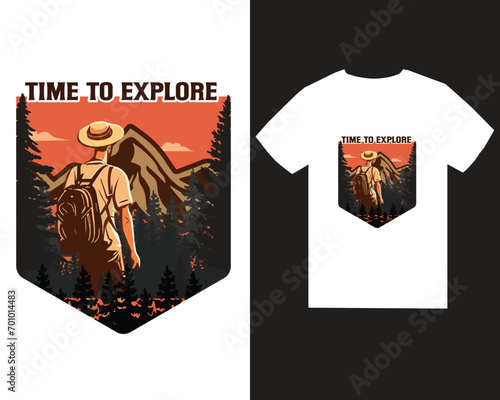 vector illustration , outdoor explore nature with mountain for t-shirt design,