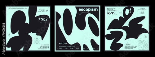 Y2K posters in retro futuristic style. Tribal style elements for 90s techno grunge design. Printable vector banner collection