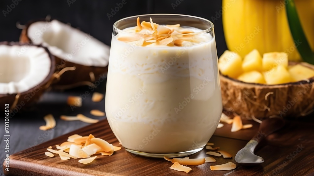 Tropical Bliss Refreshing smoothie made with luscious pineapple and creamy coconut milk, transporting you to a paradise with every sip Tropical Bliss Refreshing smoothie made with luscious pineapple and creamy coconut milk, transporting you to a paradise with every sip