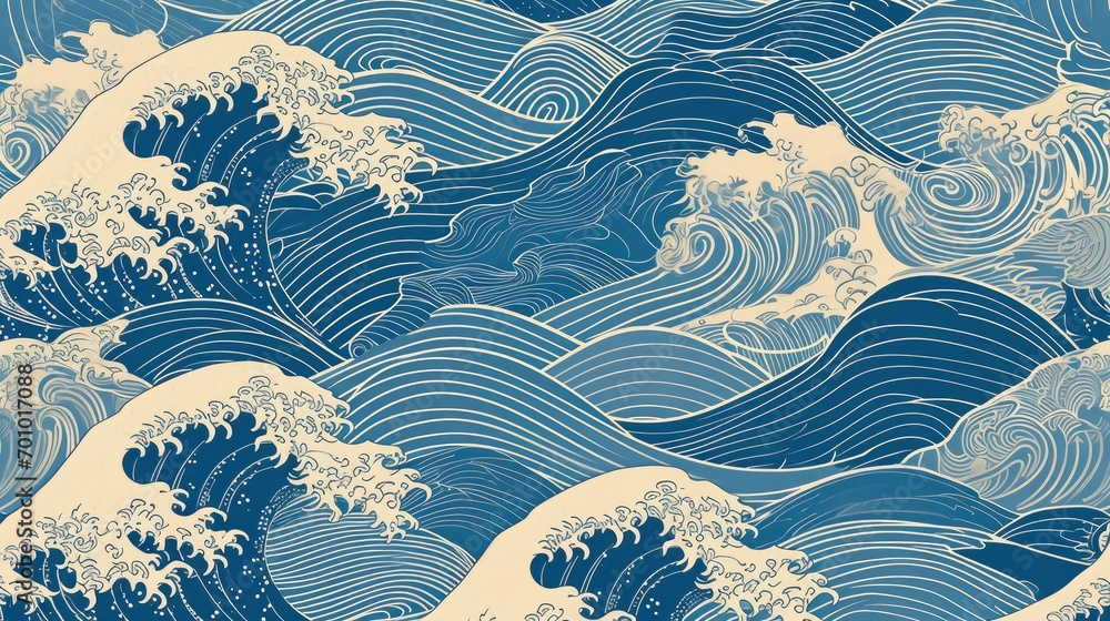 Background of japanese style wave pattern teture - obrazy, fototapety, plakaty 