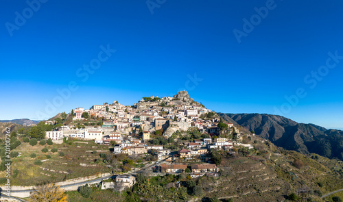 drone perspective of the picturesque mountain village of Bova in Calabria © makasana photo