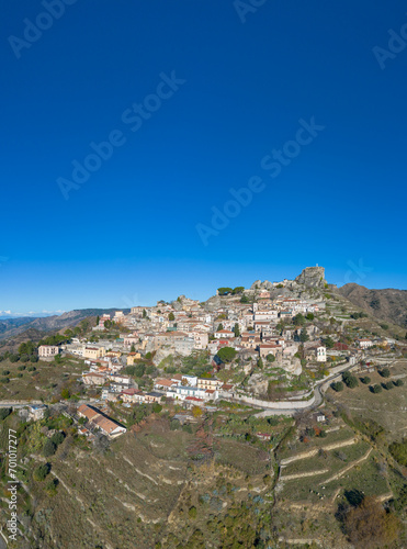 drone perspective of the picturesque mountain village of Bova in Calabria photo